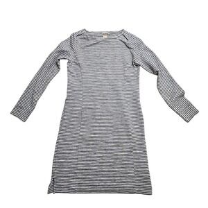 Duluth Trading Co Striped Shift Dress Women XS Gray Black Long Sleeve Pockets